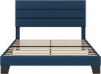 SHA CERLIN Full Platform Bed Frame with Upholstered Fabric Headboard, Mattress Foundation with Strong Wooden Slats Support, No Box Spring Needed, Blue