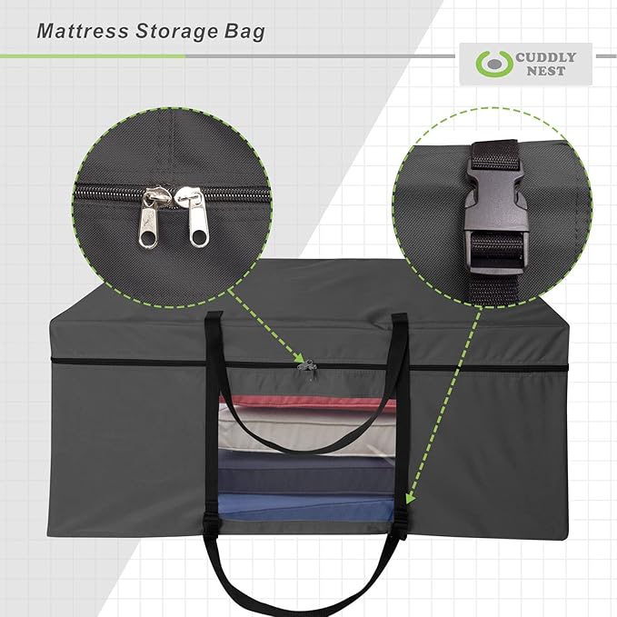 Cuddly Nest Folding Mattress Storage Bag - Heavy Duty Carry Case for Tri-Fold Guest Bed (Fits 4" NARROW TWIN & COT Mattress,Black)