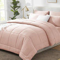 CozyLux Queen Comforter Set Blush Pink, 7 Pieces Bed in a Bag, Pink Comforter Queen Size, All Season Bedding Sets with Stitch Quilted Comforter, Flat Sheet, Fitted Sheet, Pillowcases