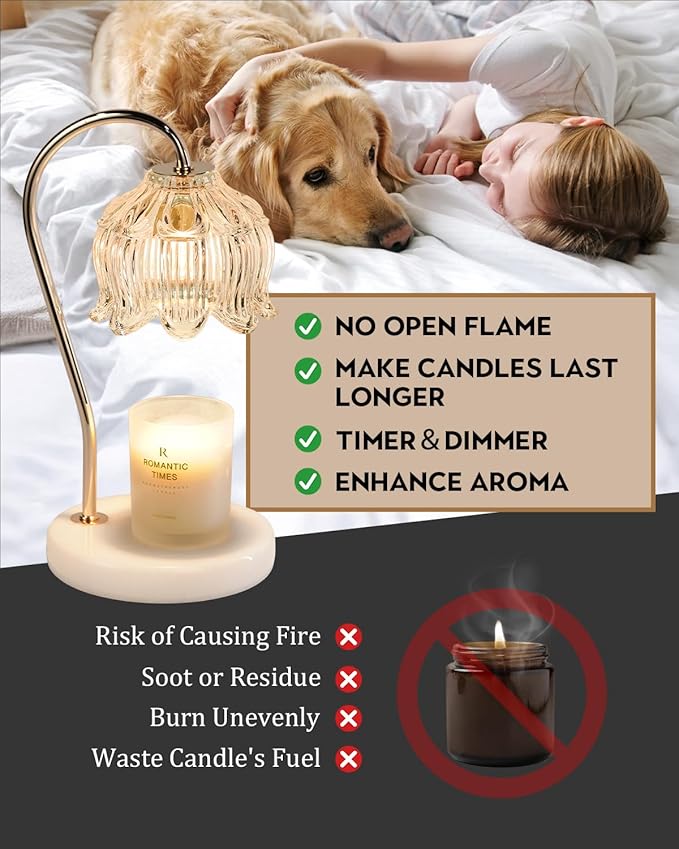 Candle Warmer Lamp with Timer & Dimmable, Adjustable Height Christmas Candle Warming Lamp Gift, Birthday Gifts for Women Mom, House Warming Gifts New Home Marble Base Wax Melt Warmer for Jar Candles