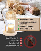 Candle Warmer Lamp with Timer & Dimmable, Adjustable Height Christmas Candle Warming Lamp Gift, Birthday Gifts for Women Mom, House Warming Gifts New Home Marble Base Wax Melt Warmer for Jar Candles