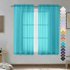OVZME Turquoise Sheer Curtains 54 Inches Long 2 Panels - Soft Light Filtering Window Sheer Panels for Living Room/Bedroom, Top Dual Rod Pocket, 1 Pair, Each 42Wx54L Inches