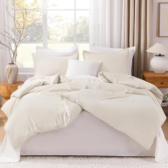 Litanika Comforters Beige Oversized Queen Size, 3 Pieces Lightweight Solid Bedding Comforter Set, All Season Fluffy Bed Set (98x98In Comforter & 2 Pillowcases)