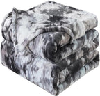 Fuzzy Blanket Queen Size - Tie Dye Grey, Soft and Comfy, Plush and Furry Faux Fur, Reversible Queen Blankets for Queen Full Bed, 90x90 Inches,Tie Dye Grey