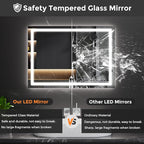 Koonmi 20x28 LED Bathroom Mirror, Backlit + Front Lit, LED Bathroom Mirror with Lights for Wall, 3 Colors, Anti-Fog, Dimmable Brightness, Memory Function, Tempered Glass
