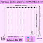 Purple Curtain Light for Bedroom, 300 LED 9.8ft x 9.8ft Window Fairy Curtain String Light with 16 Hooks, 8 Models Remote Control for Wedding Party Home Garden Indoor Decorations