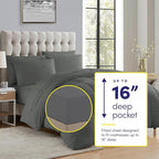 Queen Comforter Set with Sheets - 7-Piece Bedding Collection - 1 Comforter, 1 Fitted Sheet, 1 Flat, 4 Pillowcases - Deep Pocket - Soft & Breathable Premium Quality - Ideal for All Seasons, Gray