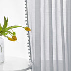 Treatmentex Pompom Sheer Curtains for Bedroom Windows 72" Light Grey Linen Texture Curtain Panels for Living Room Office 2panels