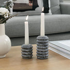 WORHE Candle Holders Italy True Natural Travertine Stone 0.4" Thick Set of 2 Marble Candlestick Holder for Christmas Wedding Dinning Party Candle Stand for 3/4 inch Candles Color Black (ZT001)