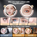 MIYADIVA Makeup Mirror with Lights, 20X Magnifying Mirror with Light and Touch Switch, Vanity Mirror with 3 Color Light and 80 LEDs, Height Adjustable Desk Mirror with Light, Pink