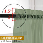 Aiyufeng Sage Green Sheer Curtains, 36 Inch Long, 2 Panels - Kitchen & Bathroom Cafe Curtains, Rod Pocket, 40" W x 36" L