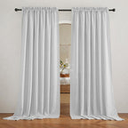 RYB HOME Wide Curtains Flax Linen Woven Drapes, Light Filtering Privacy UV Protected Heavy Duty Window Blinds Voile for Backdrop, Wedding, Villa, Sliding Door, W 70" x L 108", 2 Panels, Dove Grey