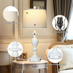 28" White Farmhouse Table Lamps Set of 2 with USB C+A Ports & AC Outlet for Vintage Living Room Rustic Bedroom,3-Way Dimmable Touch Lamp Retro Resin Bedside Lamps for Nightstand Side Table