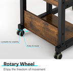 Hadulcet C Shaped Side Table Adjustable, Height Adjustable C Table with Wheels and Storage Shelves for Couch Bed Recliner Rustic Brown