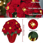 2 Pack 18" Lighted Large Artificial Poinsettias for Outdoors LED Poinsettia Flowers Artificial Faux Poinsettia Plants Poinsettia Christmas Decorations for Office Home Kitchen Decor (Red Paper)