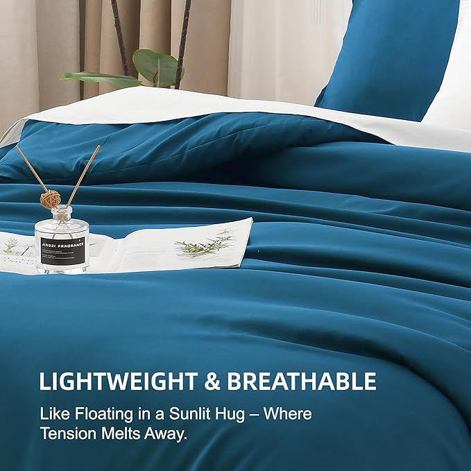 Litanika Teal Comforter King Size, 3 Pieces Turquoise Lightweight Solid Bedding Comforter Set, All Season Fluffy Bed Set (104x90In Comforter & 2 Pillowcases)