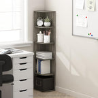 Furinno PASIR Book Shelf, 5-Tier Corner Bookshelf, Open Shelves Bookcase 9.3" x 12" x 51.7", for Living Room, Bedroom, Home Office, French Oak