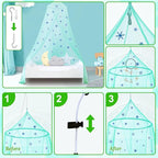 South to East Bed Canopy for Girls with Glowing Snow in The Dark, Cyan Princess Bed Curtains for Kids Bed & Toddler Bed, Twin, Full & Queen, Mosquito Net Canopy for Girls