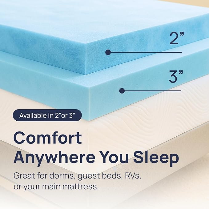 Sure2Sleep Gel Swirl Memory Foam Mattress Topper - 3 Inch, Pressure Relieving, Cooling Comfort - Made in The USA & CertiPUR-US Certified - Softens Firm Beds and Extends Mattress Life - Twin XL Size