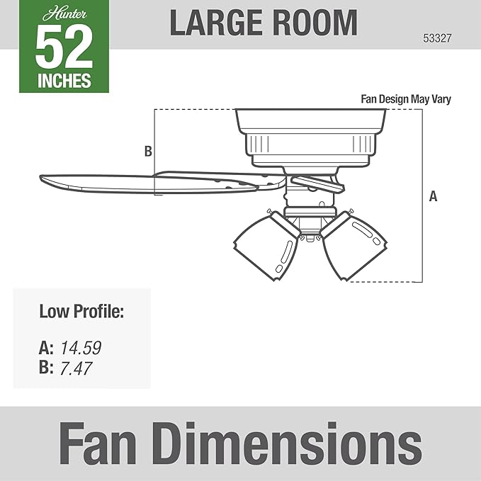 Hunter 52 inch Indoor Ceiling Fan with LED Lights - Bronze Ceiling Fan with Pull Chain, For Bedroom, Living Room, or Kitchen, Low Profile Mount, No Remote, 5 Blades - Builder 53327, New Bronze