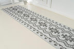Custom Size Southwestern Style Runner Rug Mat for Wide Hallway Entryway Kitchen Laundry Room with Slip Resistant Latex Rubber Backing, Aztec Light Grey, 31 inch X 12 feet