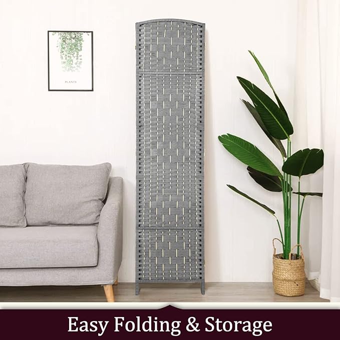 Rose Home Fashion 6 ft Tall Room Divider, Room Dividers and Folding Privacy Screens, 15.7in Privacy Screen 8 Panel Partition Temporary Wall Separation for Private, Grey