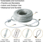 SURNIE Rope Lights Outdoor Waterproof Daylight White: LED 50FT Cuttable Outside Bright 110V Lighting Connectable Flexible Plug Cool Clear Tube, Indoor Deck Patio Xmas Camping Decor, Not Flat Strip