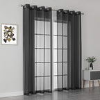 KEQIAOSUOCAI Patio Door Sheer Curtain Panels - 108 inch Length Ceiling to Floor Extra Long Voile Drape Curtains Window Treatment for Sliding Glass Door (Jet Black,2 Pieces,W 54 x L 108 inches Long)