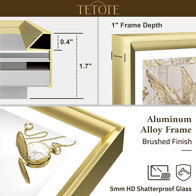 TETOTE Gold LED Mirror for Bathroom 20x28 Metal Frame Frontlit & Backlit Lighted Vanity Mirror Baroque Anti Fog Stepless Dimmable White/Warm/Natural,CRI90+,Wall Mounted(Horizontal/Vertical)