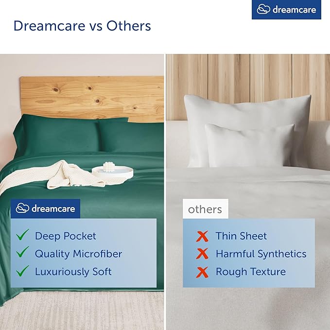 DREAMCARE King Size Sheets Set – 6 pcs Cooling Bed Sheets – up to 15” Deep Pocket King Sheet Set – 2500 Supreme Collection – Extra Soft 100% Brushed Microfiber Hotel Luxury with Side Pocket – E Green