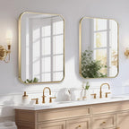 16"x20" Brushed Gold Mirror for Wall, Matte Gold Rounded Rectangle Mirror with Metal Frame Hanging for Bathroom Entryway Vanity,Living Room,Bedroom,Vertical or Horizontal