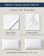 LANE LINEN RV Queen Sheets Set - 100% Organic Cotton Camper Sheet Sets 15" Deep Pocket Fitted (Short White)