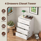 ROOMTEC 19.5" 4 Drawer Short Tower Closet Unit, Modular Closet System with Drawers and Shelf, Wardrobe Organizer for Bedroom or Walk-in Closet, Wall Mounted, Customizable Clothes Storage Unit, White