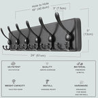 Dseap Coat Rack Wall Mounted - 24" Long 6 Tri Hooks, Heavy Duty Wooden Wall Coat Hanger Coat Hook for Clothes Hat Jacket Clothing, Black