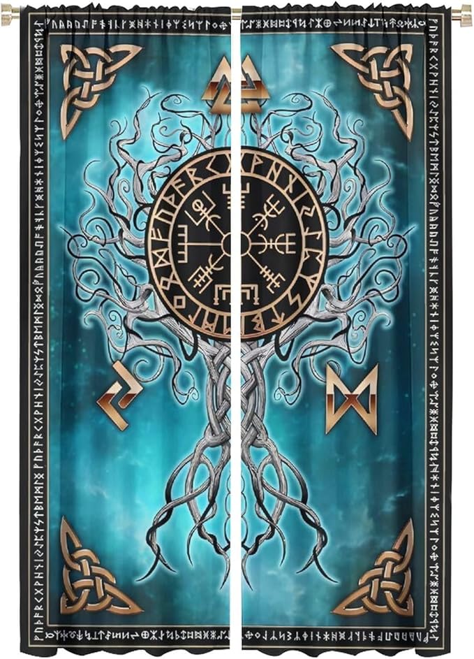 Viking Curtains Viking Totem Curtains Ancient Scandinavian Bedroom Living Room Decoration 2 Panel Groups W42 * L63 Inch