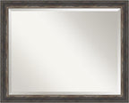 Amanti Art Brown Bathroom Mirror for Over Sink, 25x31 Bark Rustic Char Narrow Rectangle Vanity Mirror, Large Country Rustic Frame, Hangs Horizonally and Vertically, Bathroom Wall Decor, Beveled Edge