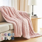 The Connecticut Home Co Bedding Blanket, Twin 80x60, Soft Fluffy Room Decor, Cozy Warm Throws for Bed, Gifts for Women, Bedroom Cute Aesthetic Blankets Shag and Sherpa Dusty Rose