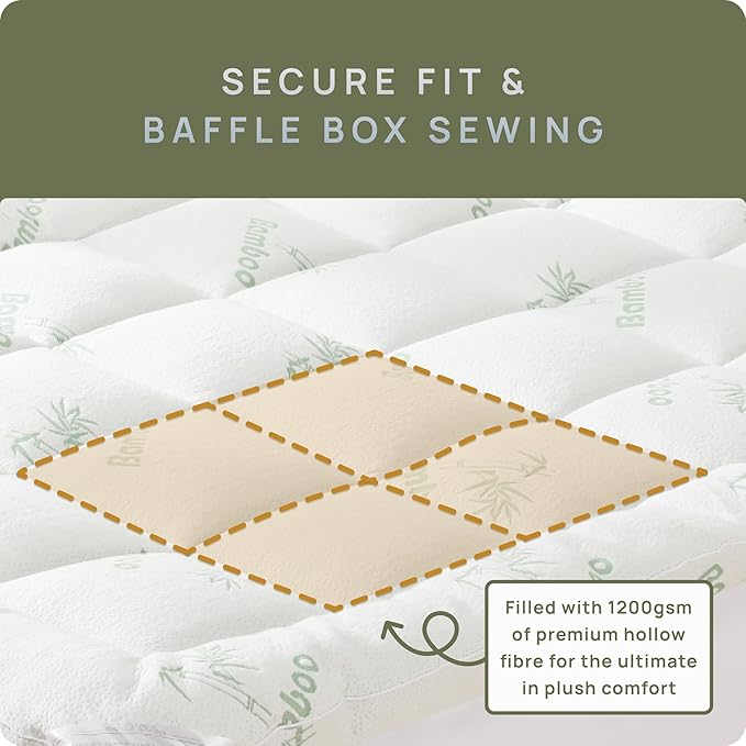 Cooling Mattress Topper - Short Queen Size | Plush Pad Mattress Topper for Back Pain Relief, 8-21" Deep Pocket | Viscose Made from Bamboo Pillow Top | Camper Bed Essentials | 60 x 75 Inch