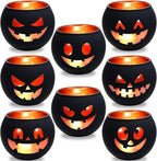 Set of 8 Halloween Candle Holder, Tealight Grimace Holder, Black Votive Candlesticks for Table Centerpieces Party Decoration
