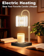 Candle Warmer Lamp, Wax Warmer Candle Lamp Timer & Dimmer 7-Levels, Compatible Most Jar Candles, Top Melting, Cystal Candle Heater Lamp for Scented Wax, Elegant Home Decoration, Black