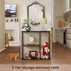 WOHOMO Console Table, 12'' Narrow Entryway Table for Living Room, 31.5'' x 31.5'' Black Industrial Sofa Table with 3-Tier Storage Shelves for Corridor, Hallway, Black