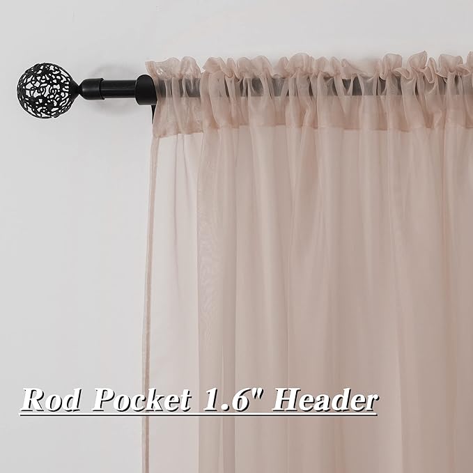 HUTO Blush Pink Sheer Curtains 72 inches Long for Bedroom Top Rod Pocket Sheer Window Panels Curtains for Nursery Living Room 52 by 72 Inch Length Set of 2 Panels
