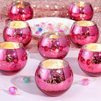 LAMORGIFT 12 Pcs Hot Pink Candle Holders for Barbie Birthday Party Decorations- Summer Bridal Shower Decorations, Votive Candle Holders for Wedding, Pink Candle Centerpieces for Disco, Cowgirl Party