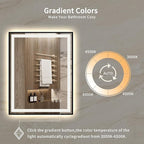 LED Bathroom Mirror, 28x36 Inch Black Framed Gradient Front and Backlit Bathroom Mirror with Lights, 3 Colors Dimmable CRI>90, Enhanced Anti-Fog Wall Mounted LED Mirror for Bathroom