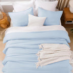 Litanika Comforters Light Blue Queen Size, 3 Pieces Lightweight Solid Bedding Comforter Set, All Season Fluffy Bed Set (90x90In Comforter & 2 Pillowcases)