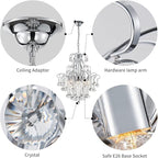 WUZUPS Crystal Chandelier 5-Light Pendant Ceiling Light Modern Lighting Fixture for Bedroom Hallway Bar Kitchen Bathroom, H 22.6'' x W 19.2'', E12 Base, Chrome