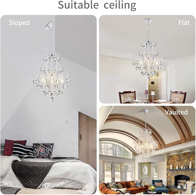 WUZUPS Crystal Chandelier 5-Light Pendant Ceiling Light Modern Lighting Fixture for Bedroom Hallway Bar Kitchen Bathroom, H 22.6'' x W 19.2'', E12 Base, White