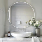 White Round Mirror 30 inch, Large Round Mirror, Bathroom Mirror Matte Metal Frame, Circle Mirrors for Living Room, Bathroom, Wall, Hallway.