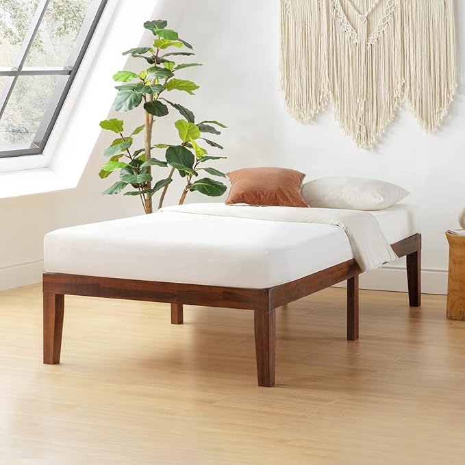 Mellow Naturalista Classic 16 Inch Solid Wood Platform Bed with Wooden Slats, Espresso, Twin