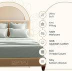 Deep Pocket Queen Sheets Set, Egyptian Cotton Sheets Queen Size Bed Set with Elasticated Fitted Sheet & Pillowcase Sets, Soft & Comfy 800 TC Sateen, No Pill & Shrink Luxury Bedding, Sage Green Sheet